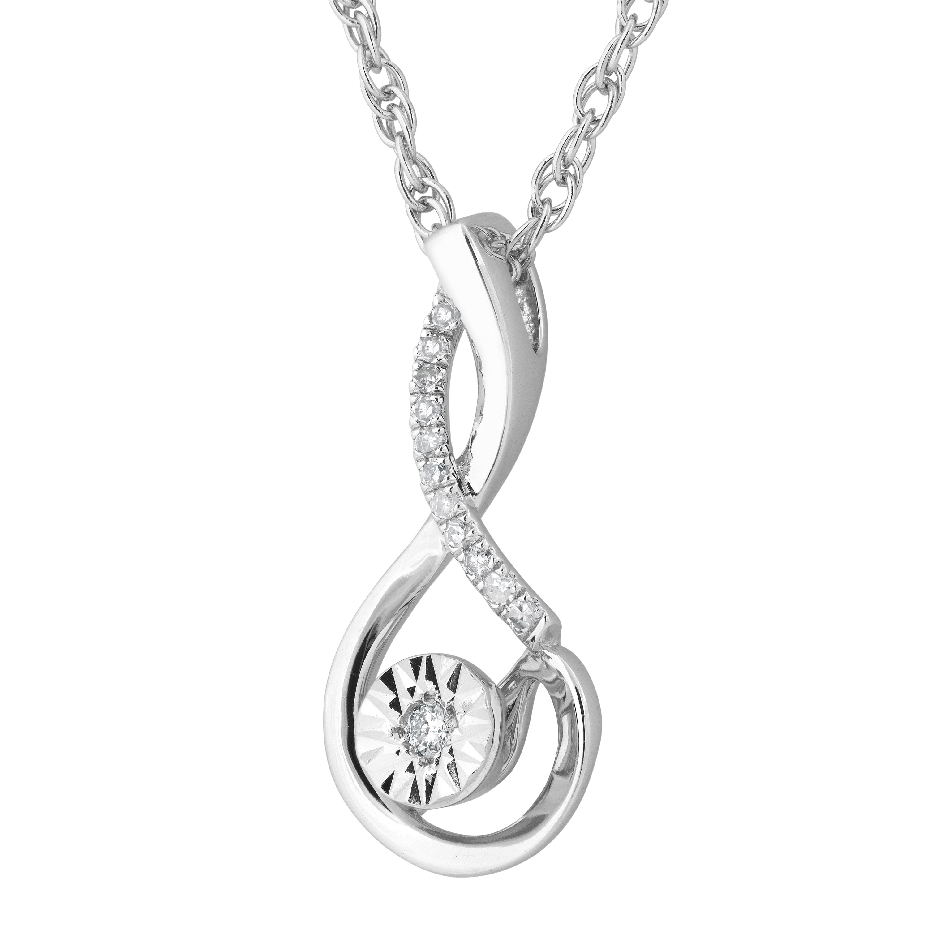 Diamond Infinity Pendant Necklace, Sterling Silver. 