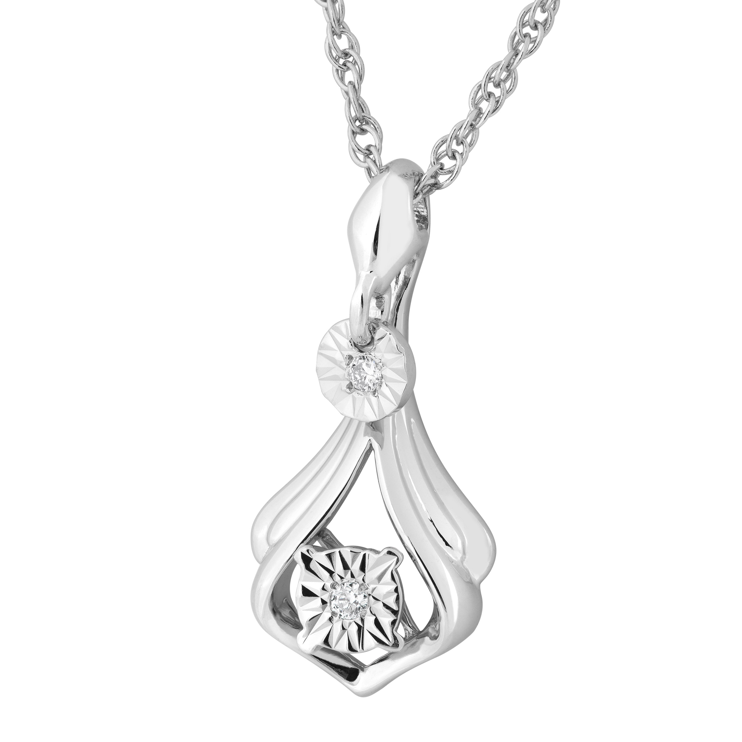 Diamond Pear Pendant Necklace, Sterling Silver. 
