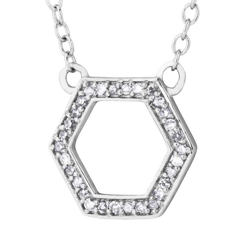Hexagon Pendant and Necklace, Sterling Silver