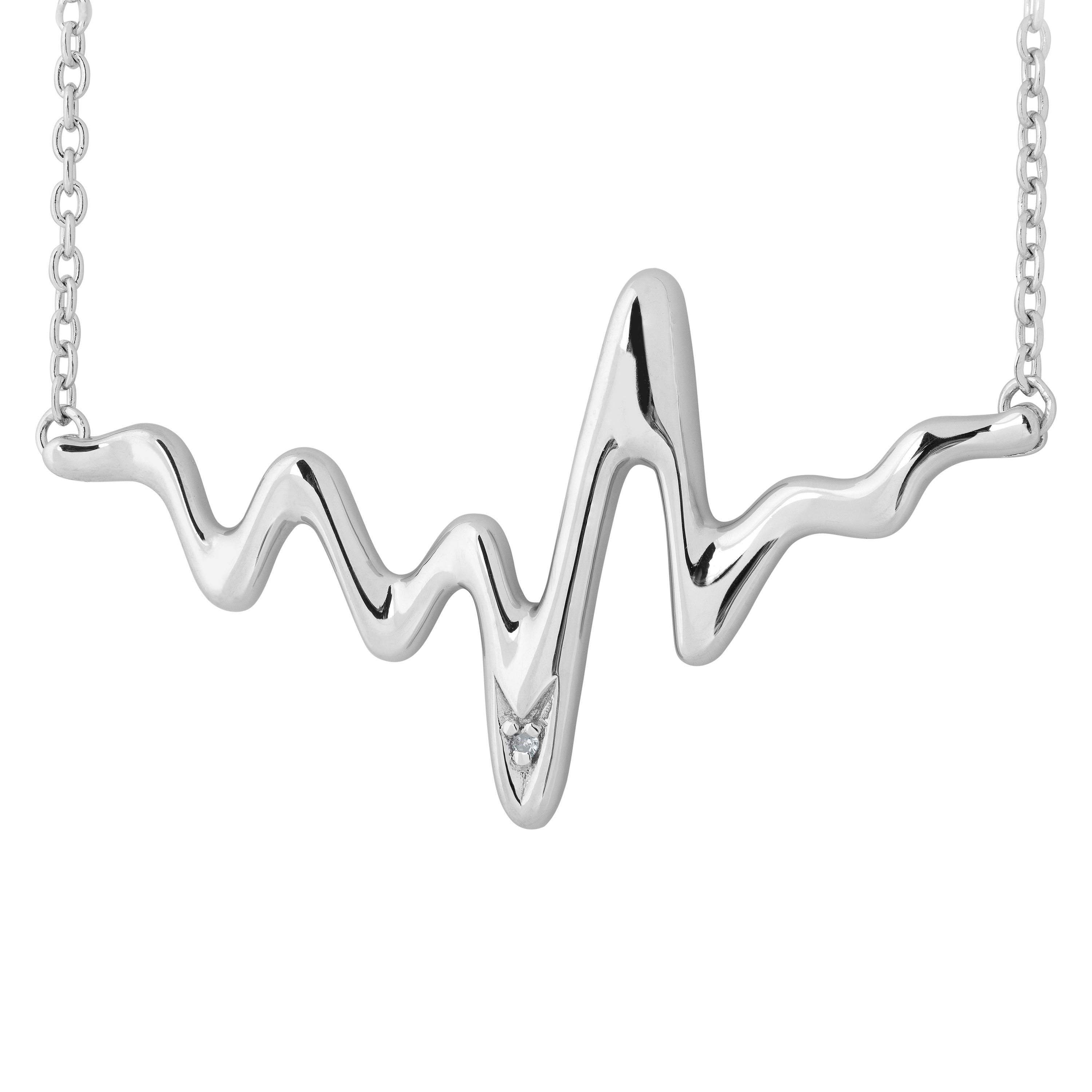 Diamond Heartbeat Pendant Necklace, Sterling Silver. 