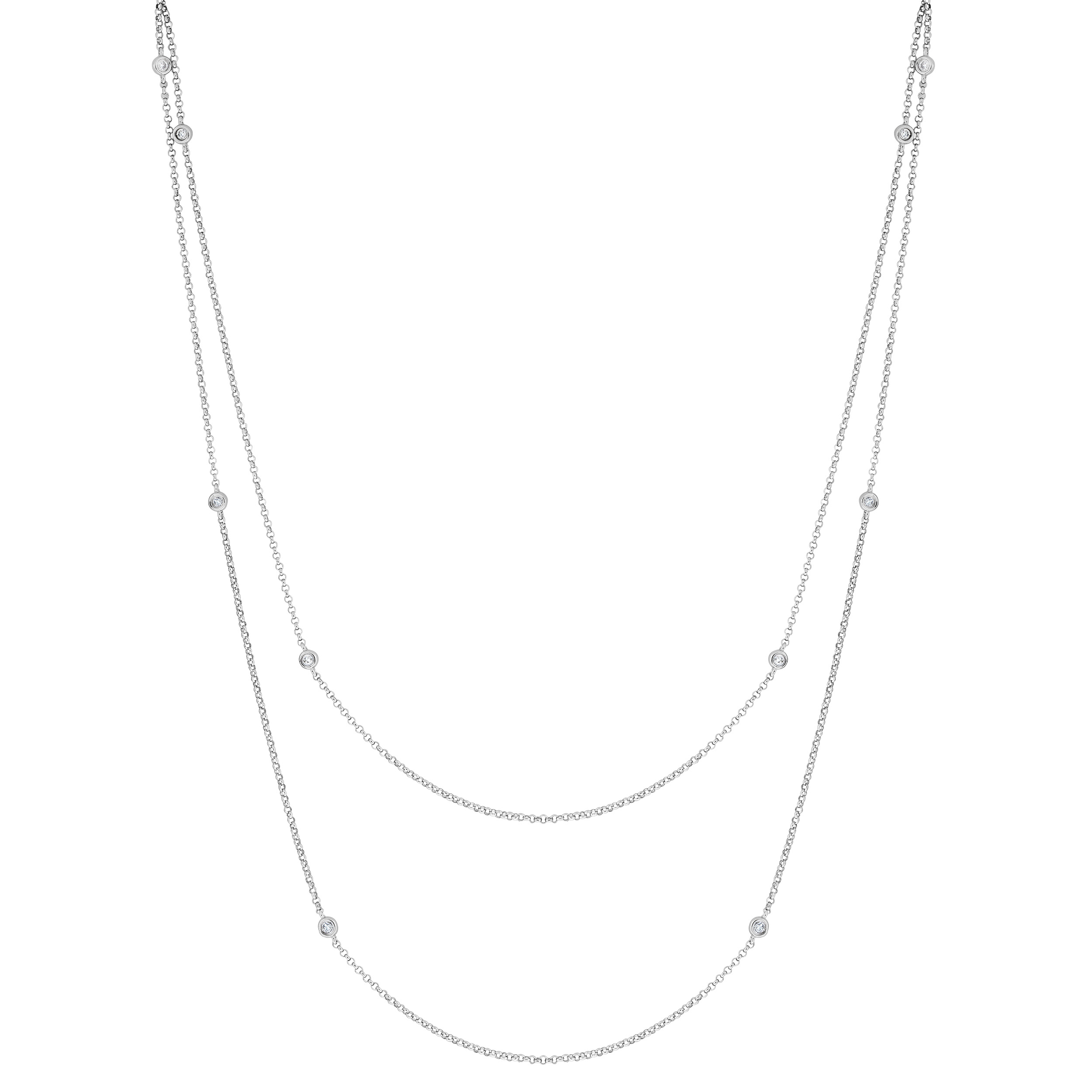 Diamond Layered Necklace, Rhodium Plated Sterling Silver