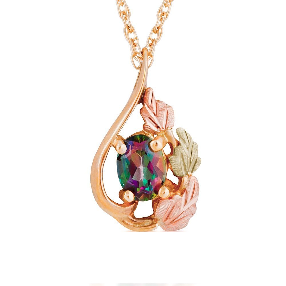 Mystic Fire Topaz Pendant Necklace, 10k Yellow Gold, 12k Green and Rose Gold Black Hills Gold Motif Pendant Necklace 