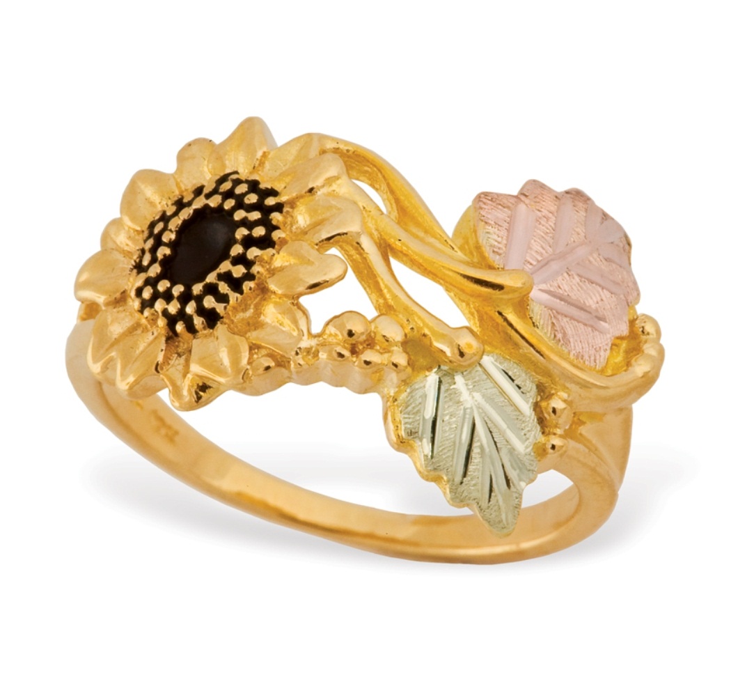 Sunflower with Grape Leaves Ring