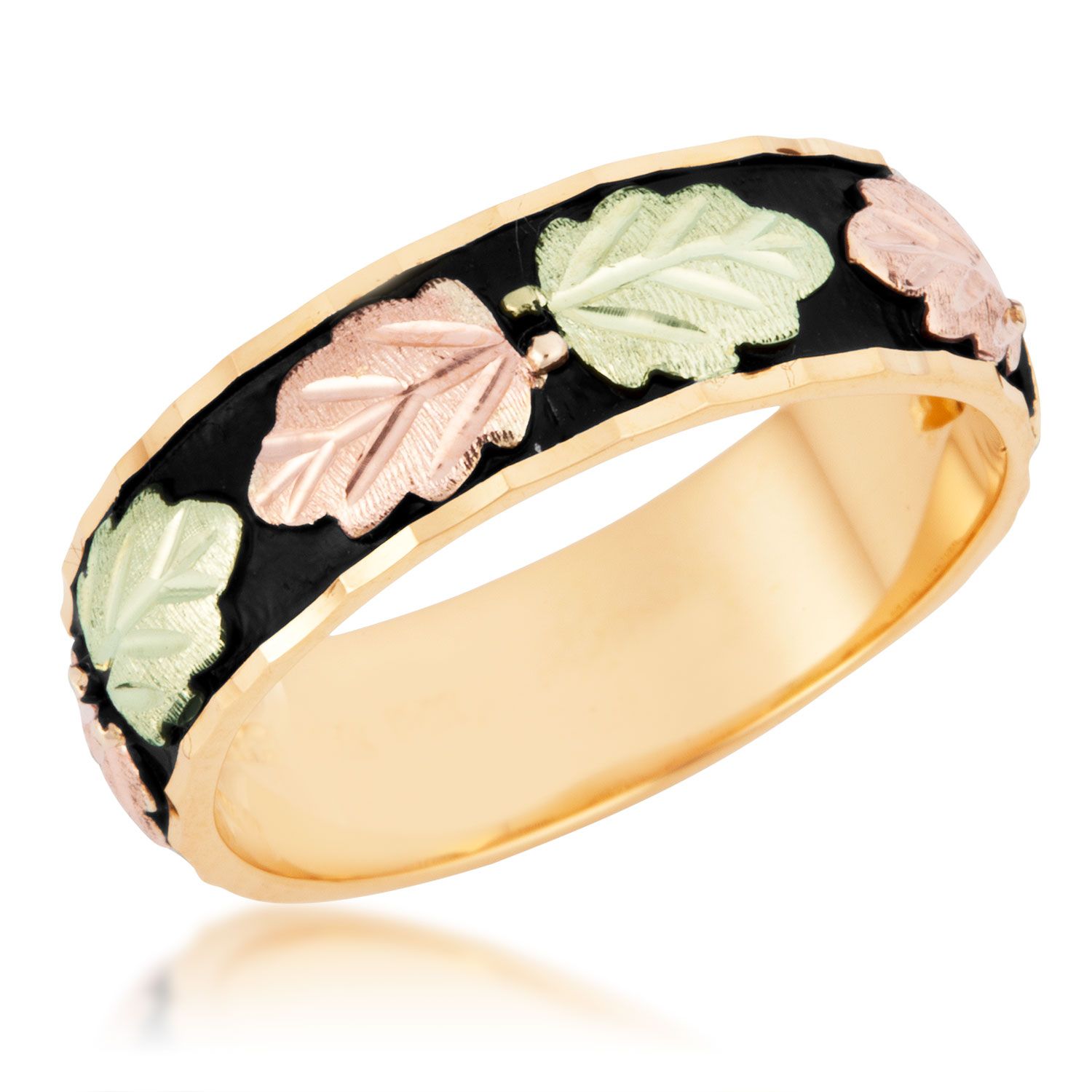 10k yellow gold Couples Rings with Diamond accent in Black Hills Gold motif. 