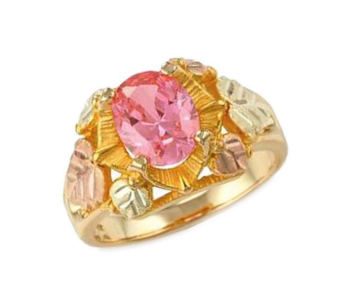 Created Pink CZ Ring, 10k Yellow Gold