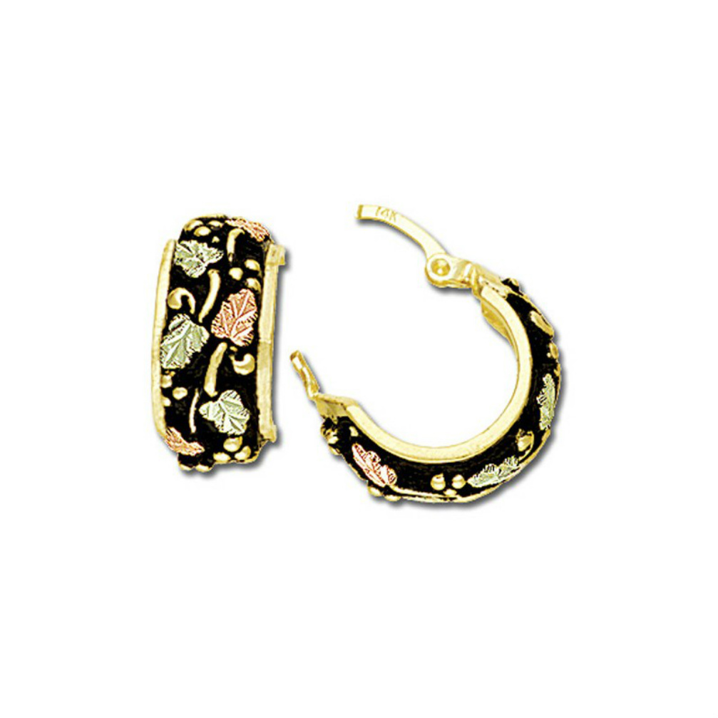 Black Hills Gold Demi Hoop 10k Yellow Gold Antiqued. 