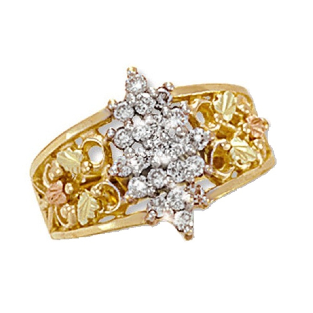 10k Yellow Gold  Genuine Diamonds ring and Black Hills Gold motif. 