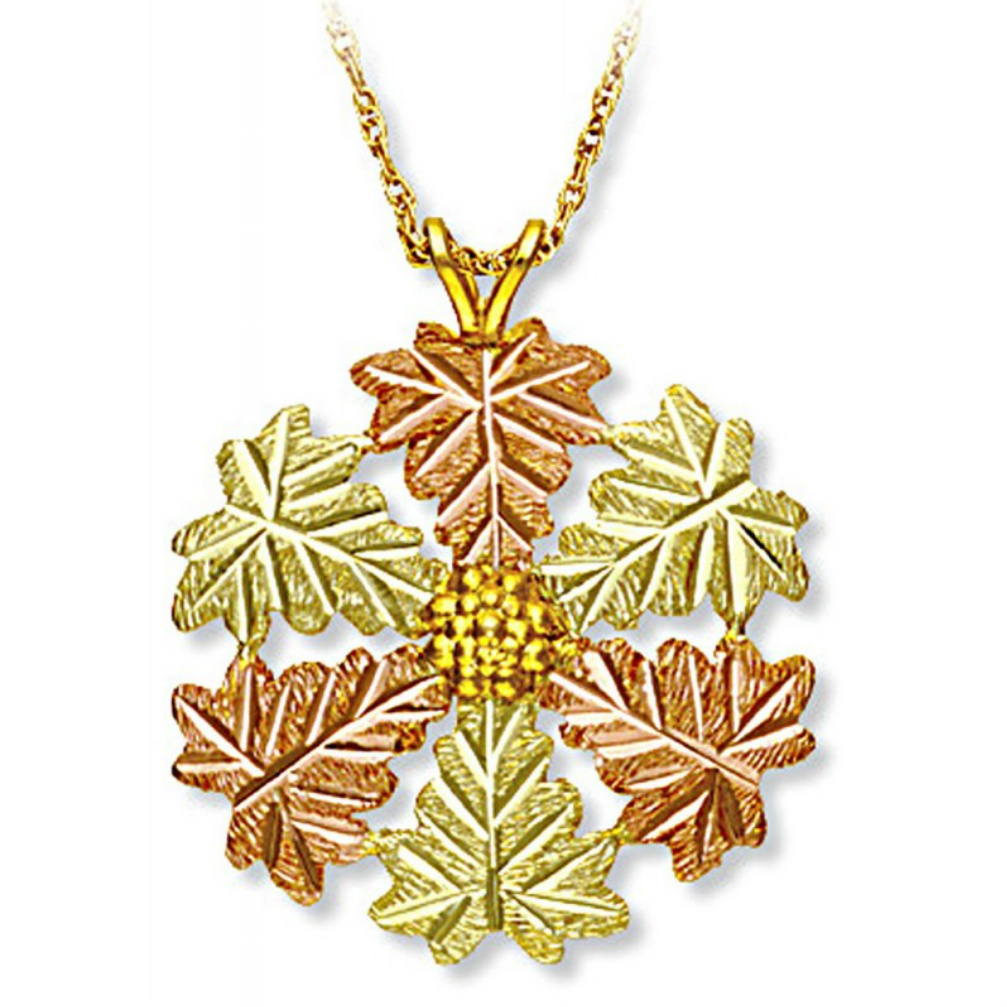 Black Hills Gold Necklace with Circle Grape Leaf Pendant. 
