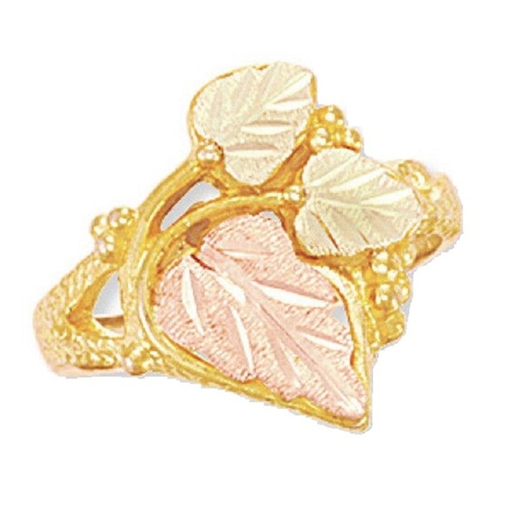 Leaves and Grapes Ring, Sterling Silver, 12k Green and Rose Gold Black Hills Gold Motif