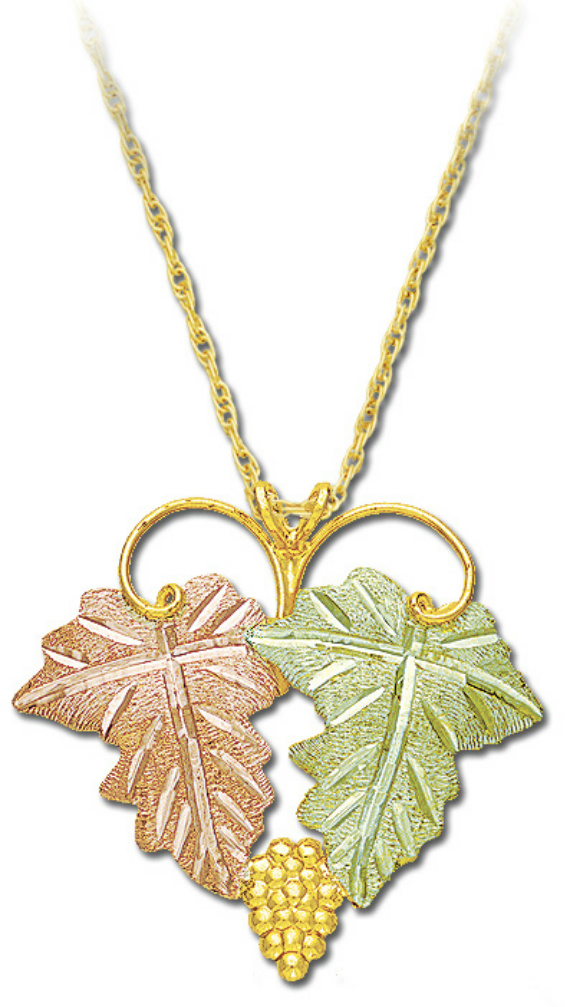 Black Hills Gold Necklace with Grape Leaf Cluster Pendent. 