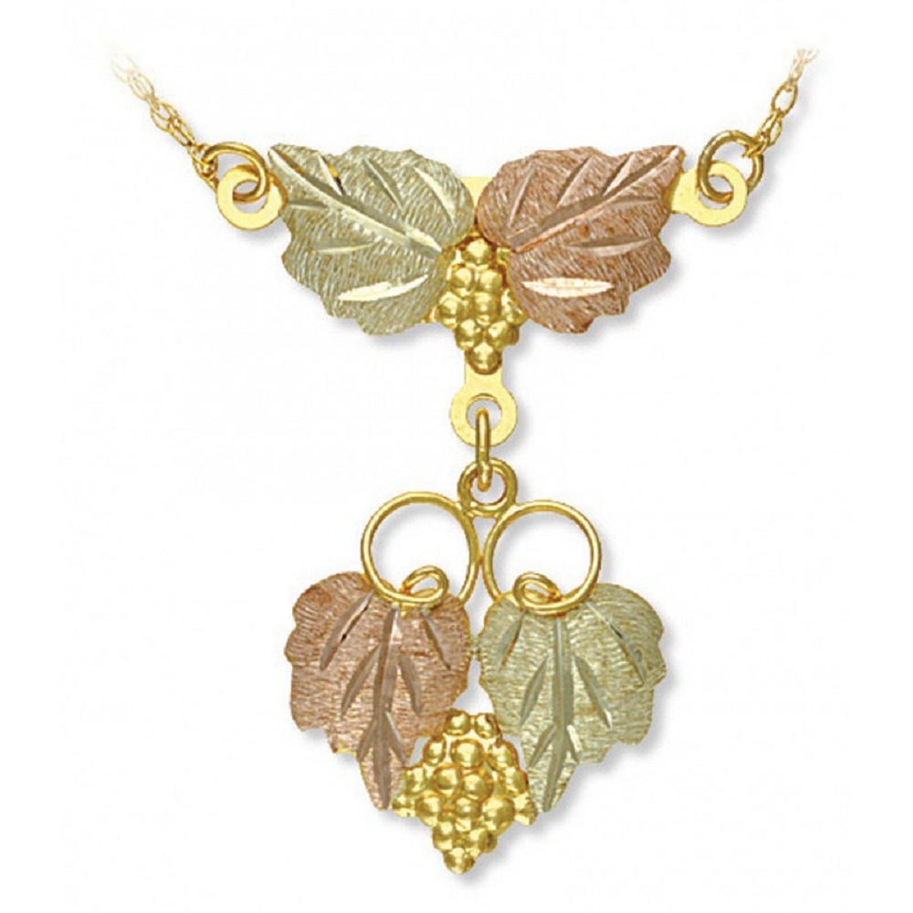 Diamond-Cut Grape Leaves Festoon Dangle Pendant Necklace, 10k Yellow Gold