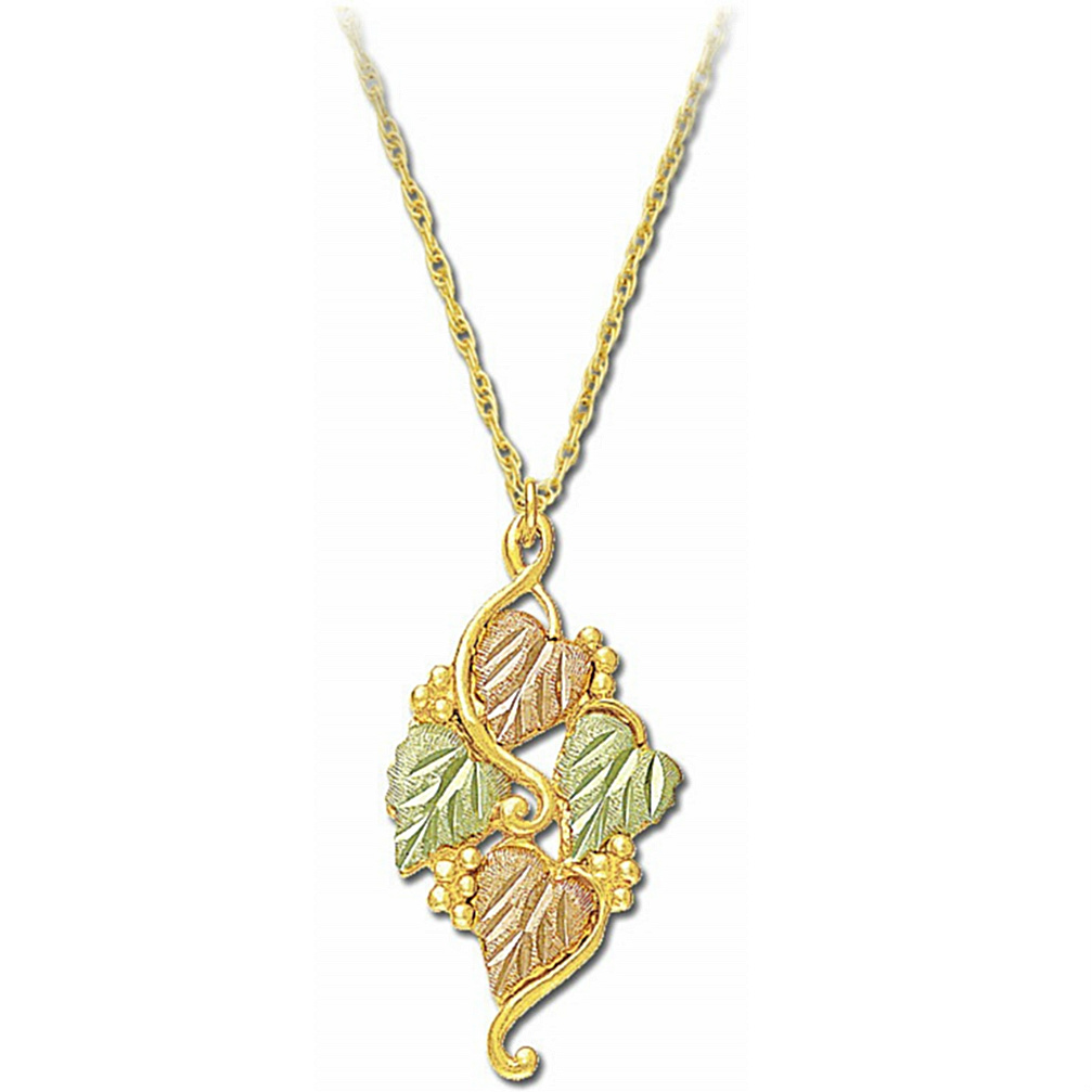 Black Hills Gold Necklace with Grape Leaf Cluster Pendent.