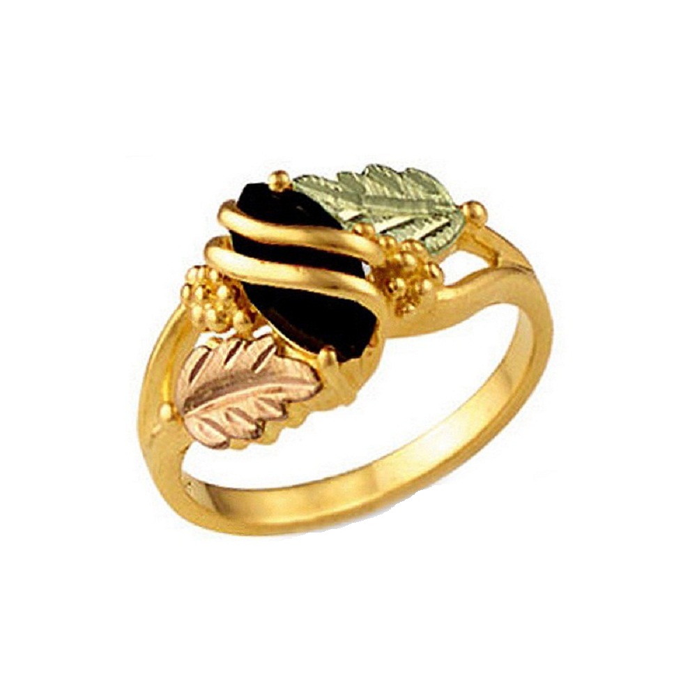 10K yellow gold Ring with Gemstone and Black Hills Gold motif. 
