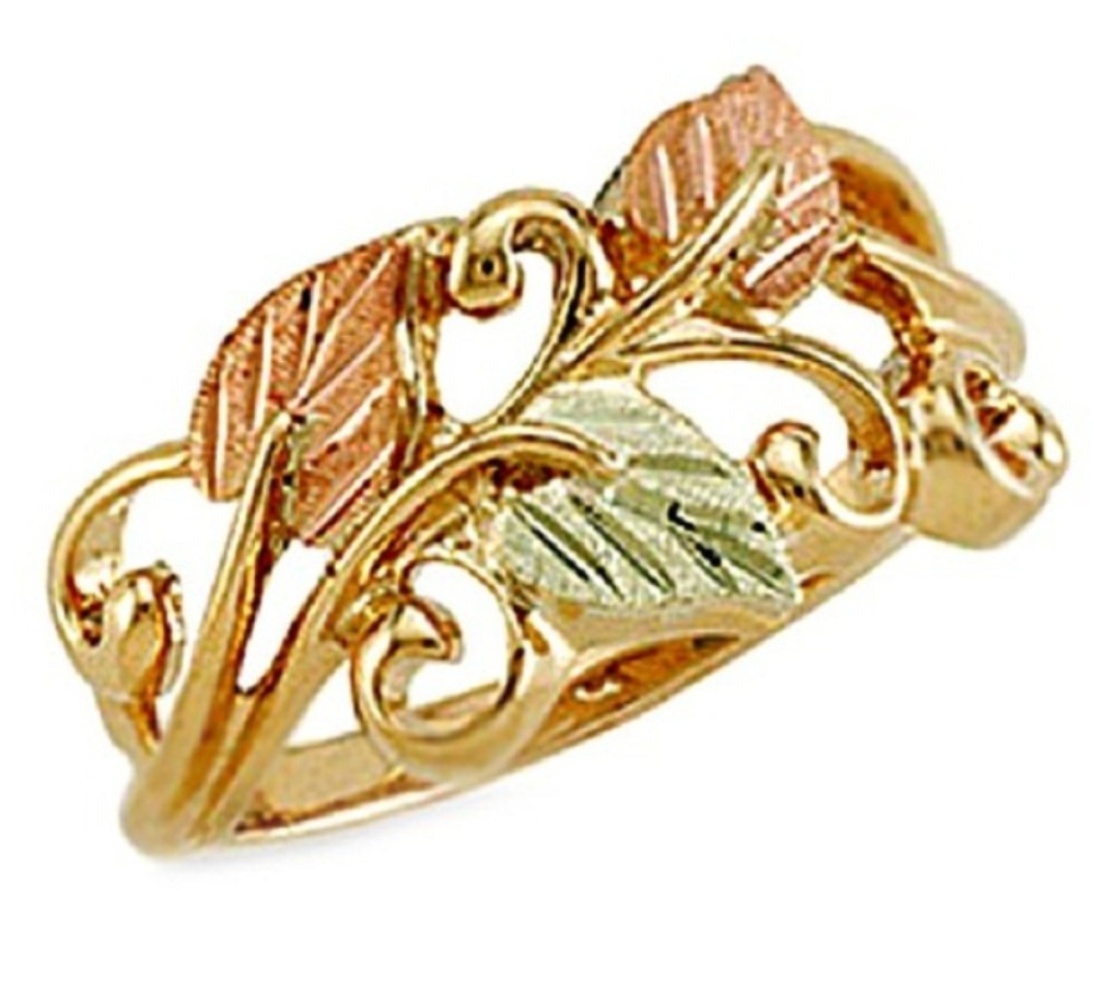 10k Yellow Gold Tri-color Leaves Ladies Ring