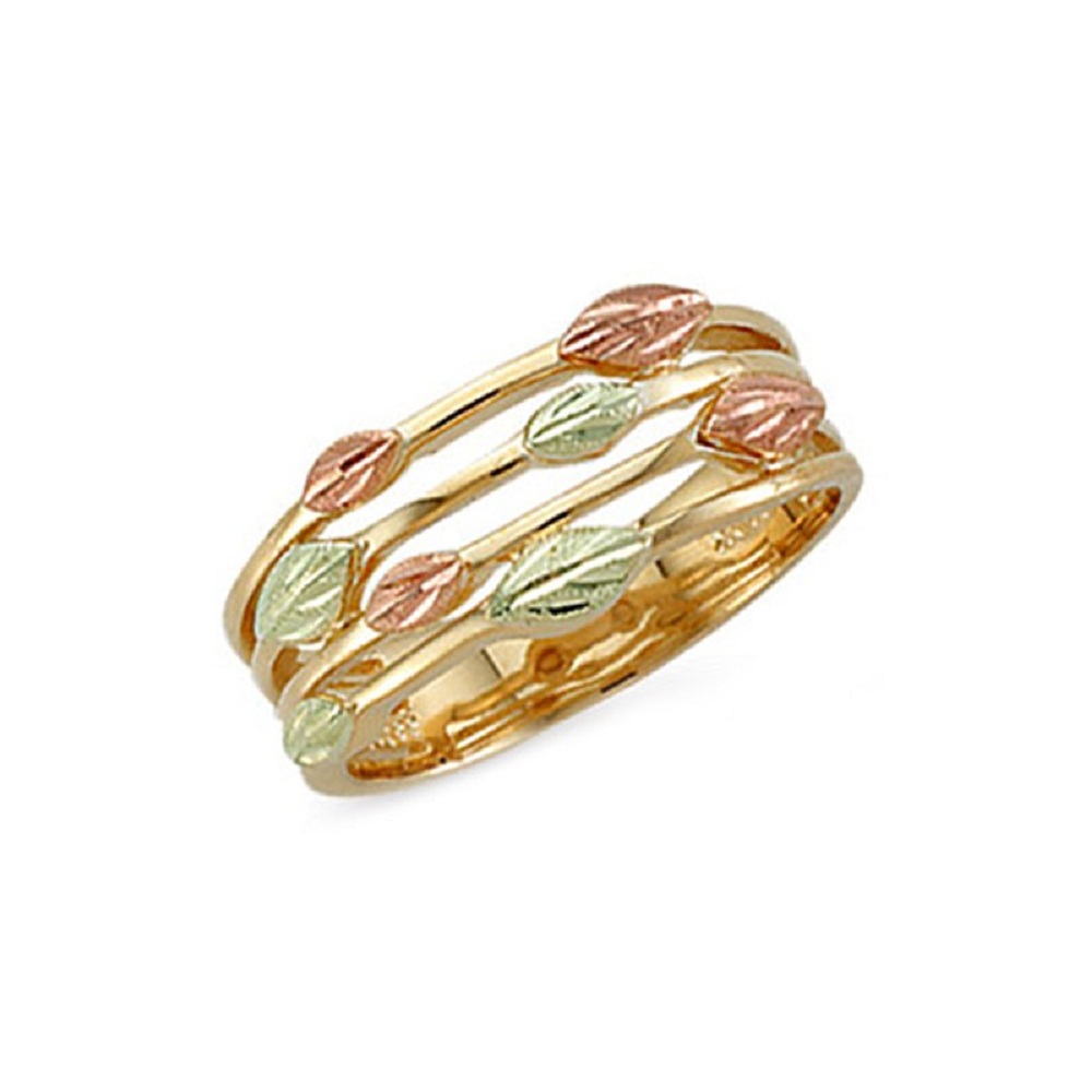 10k Yellow Gold Four Line with Petite Leaves Ring