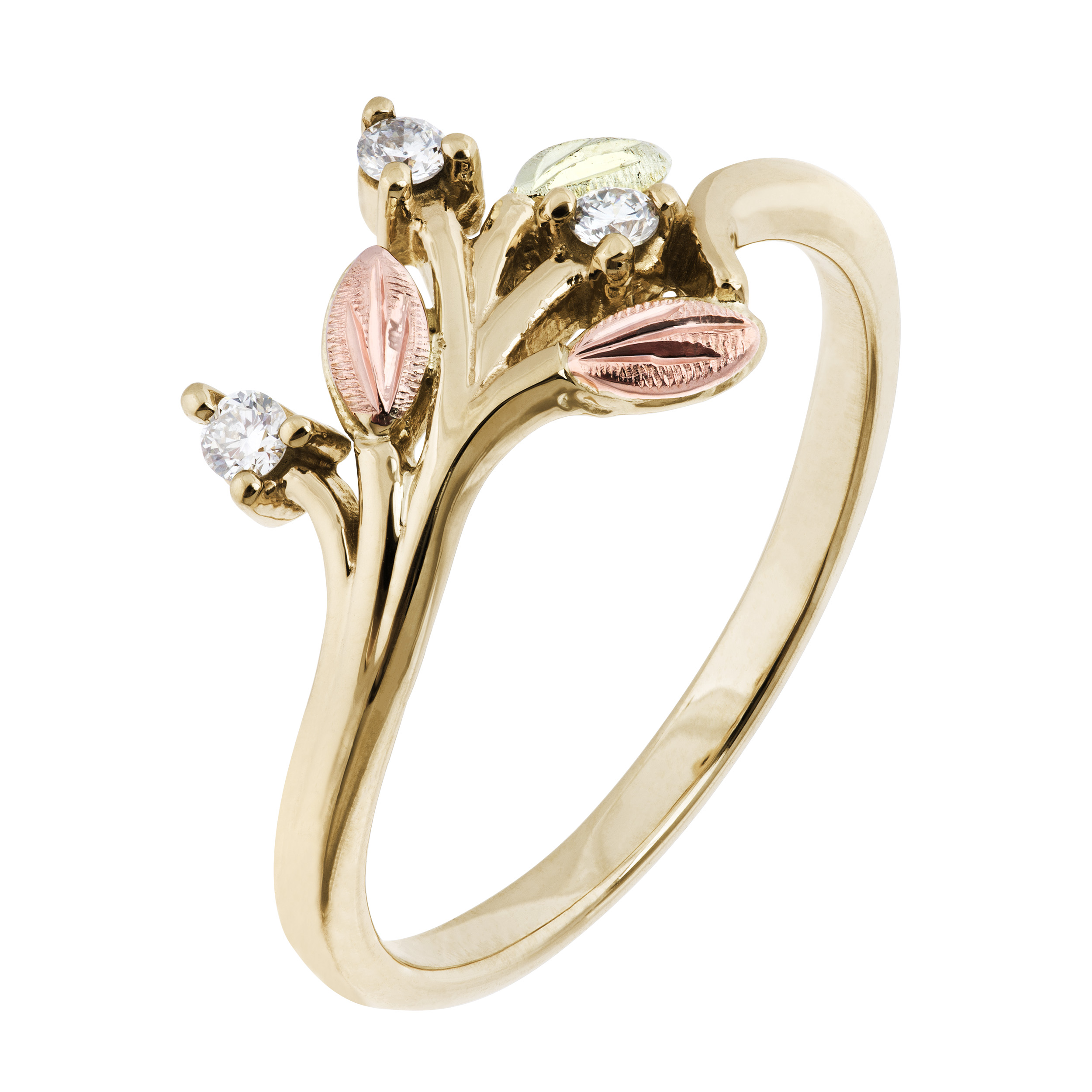 Journey (Sprouting) Diamond Ring, 10k Yellow Gold, 12k Green and Rose Gold Black Hills Gold Motif (.09 Ctw,    Color,    Clarity)