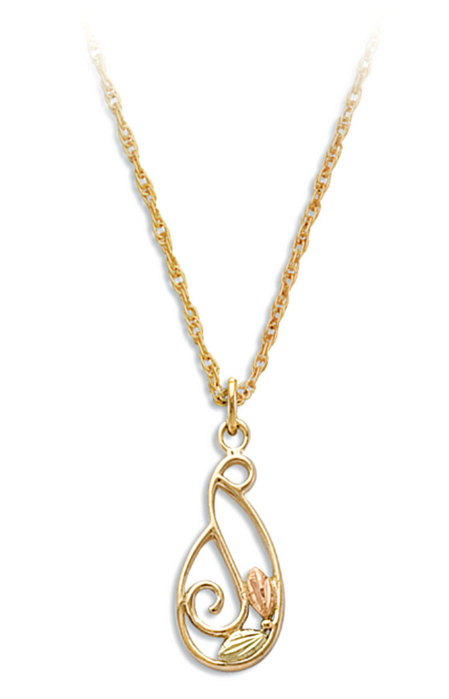Black Hills Gold Necklace with oval shaped leaf motif pendent. 