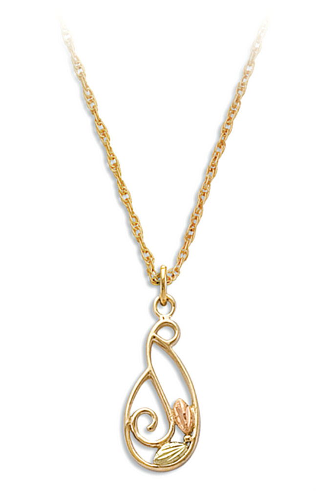 Black Hills Gold Necklace with oval shaped leaf motif pendent. 