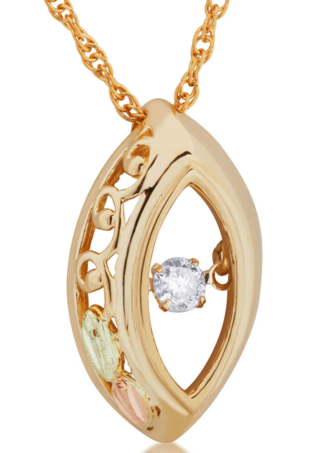Diamond Oval Pendant Necklace, 10k Yellow Gold