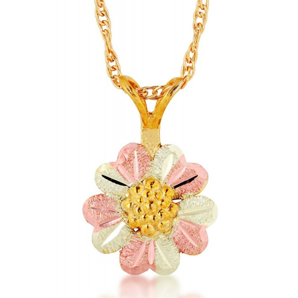 Two-Tone Flower Pendant Necklace, 10k Yellow Gold