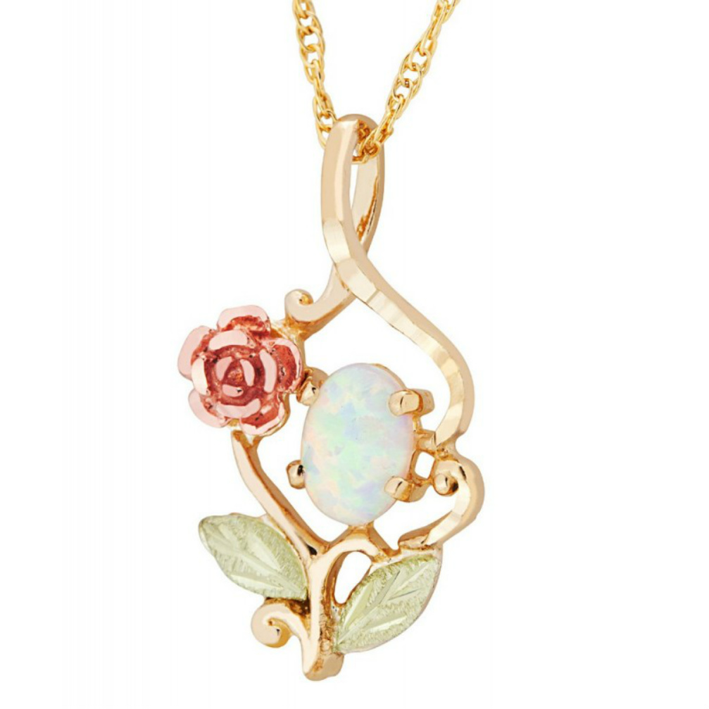 Black Hills Gold Necklace with Opal and Rose accent Pendent. 