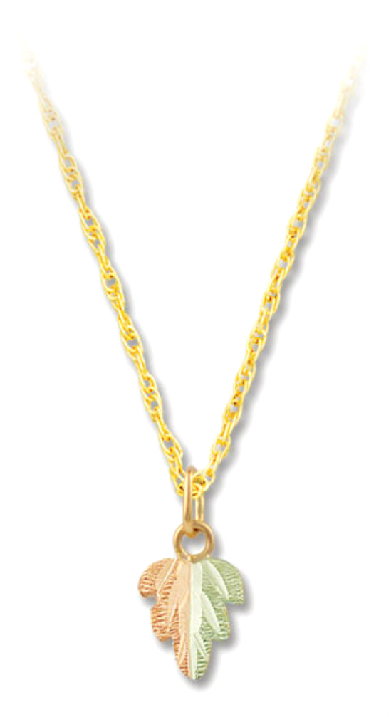 Black Hills Gold Necklace with single two tone Leaf Pendent. 