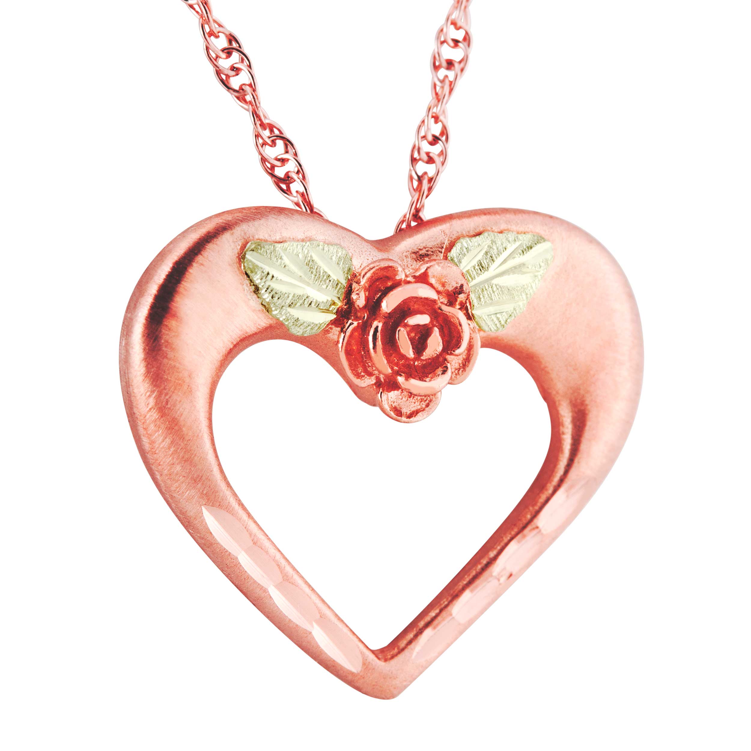 Black Hills Gold Necklace with heart rose motif pendent. 
