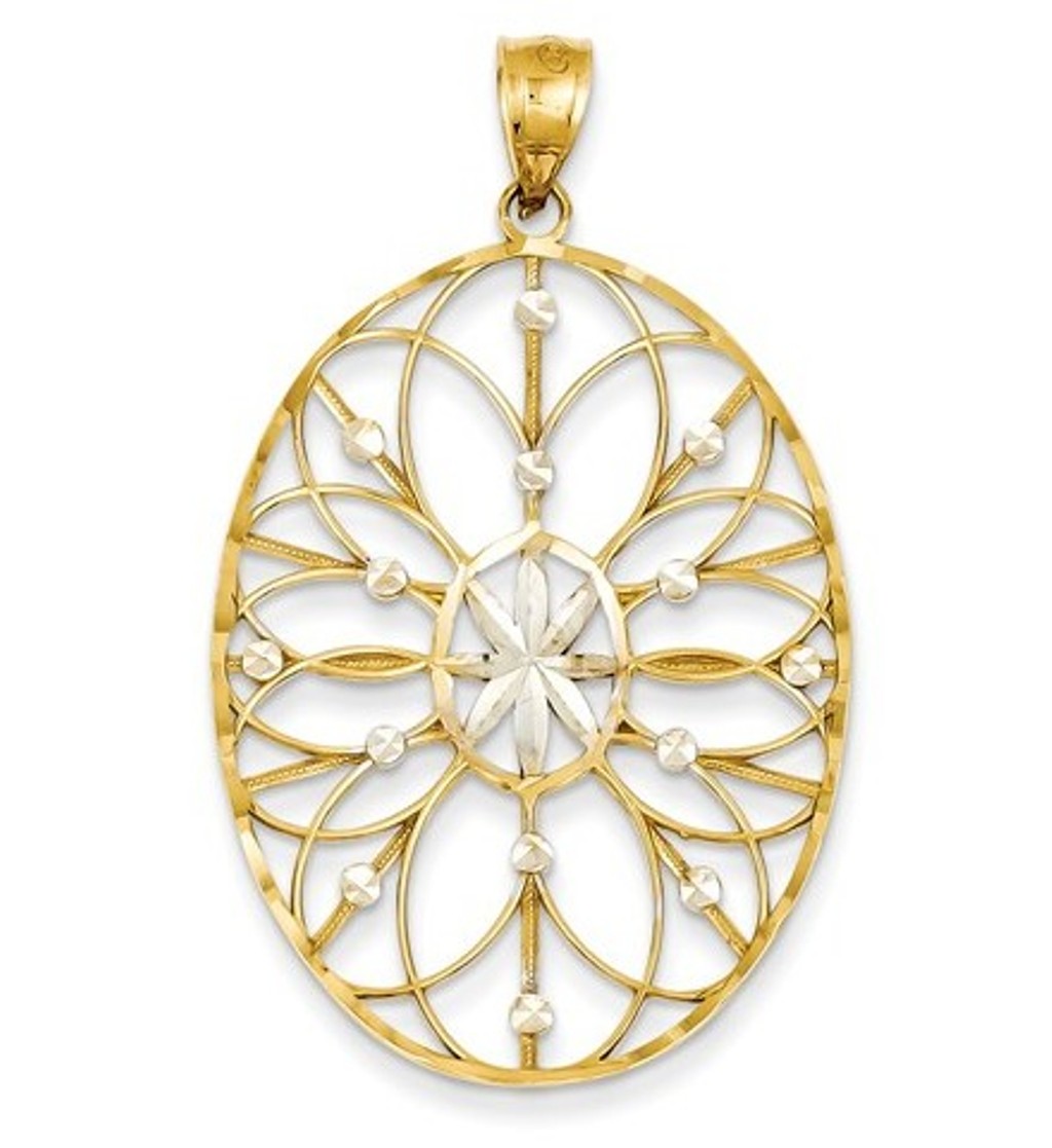 14K and Rhodium Floral Medallion Pendant