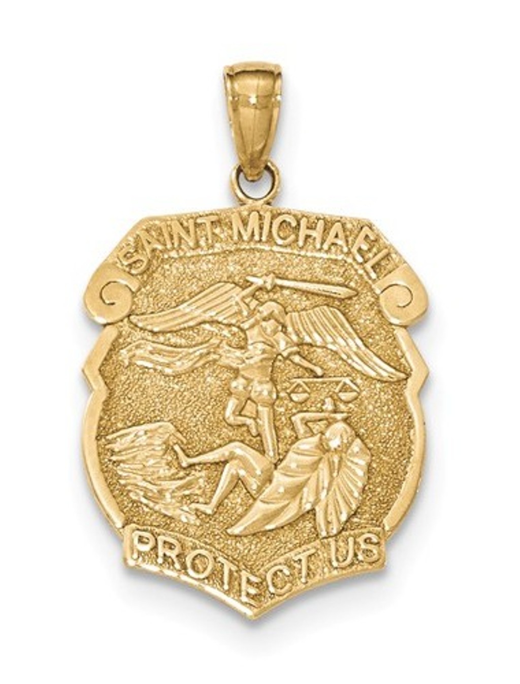 14k Yellow Gold Saint Michael Protect Us Medal Charm Pendant