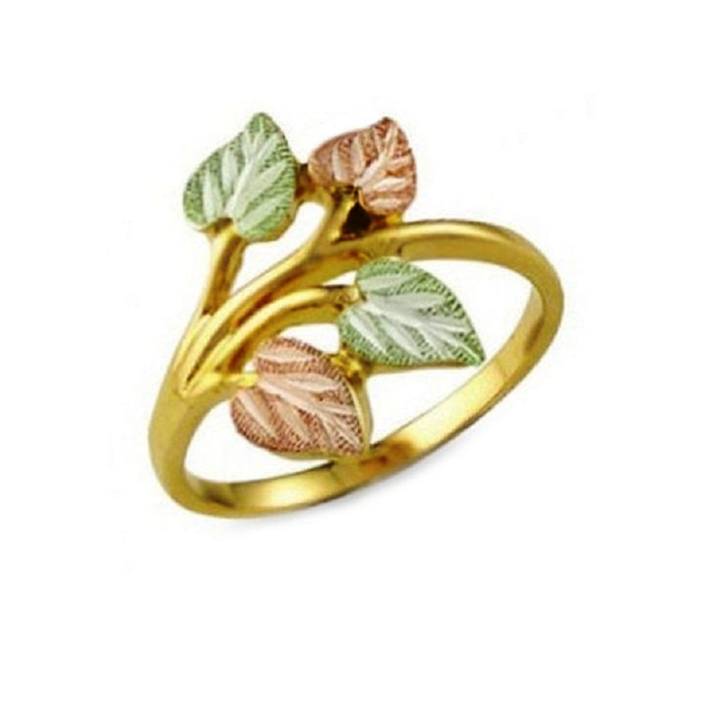10k Yellow Gold Leaves on Stems ring and Black Hills Gold motif.