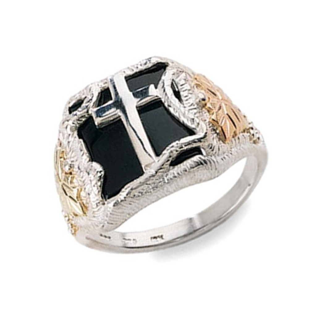 Cross Ring with Onyx Ring, Sterling Silver