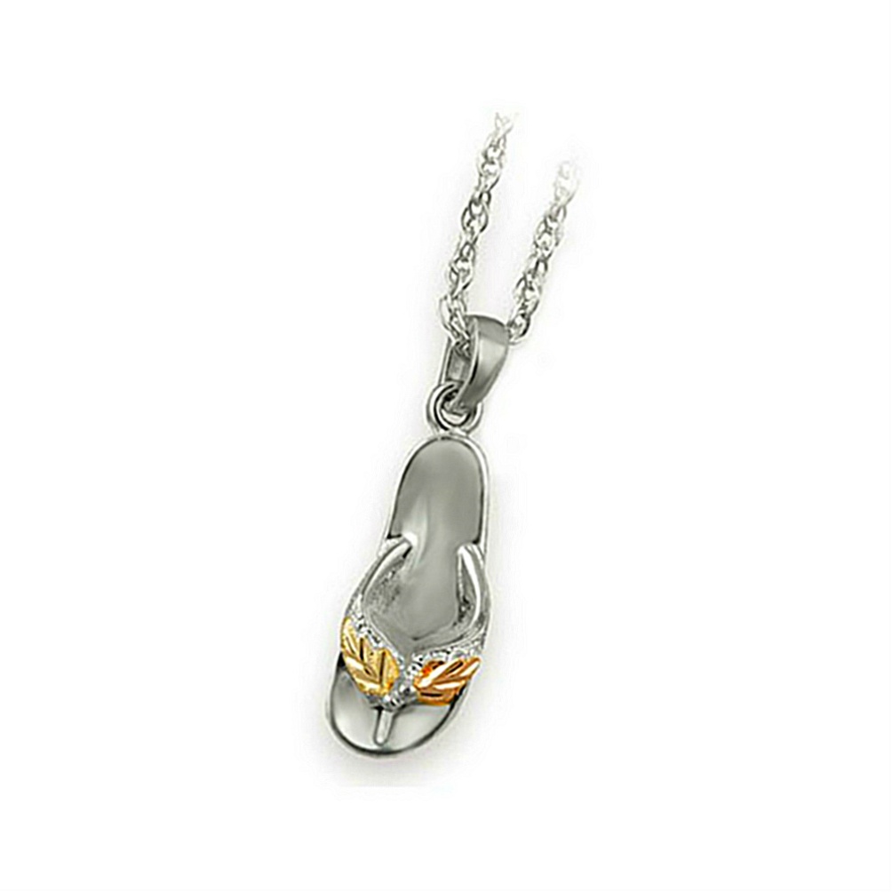 Petite Flip Flop Pendant Necklace, Sterling Silver, 12k Green and Rose Gold Black Hills Gold Motif