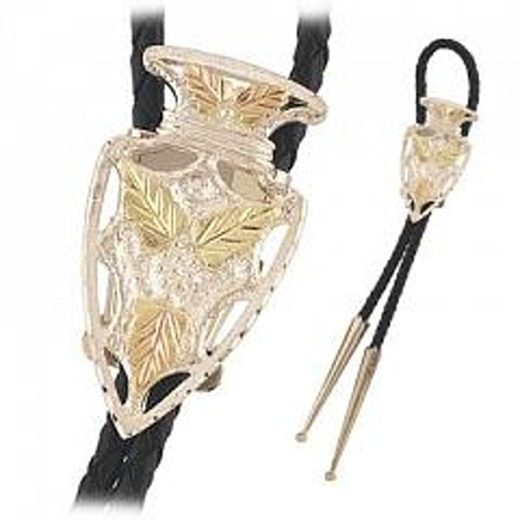 Diamond-Cut Arrowhead Bolo Tie, Sterling Silver, 12k Green and Rose Gold Black Hills Gold Motif