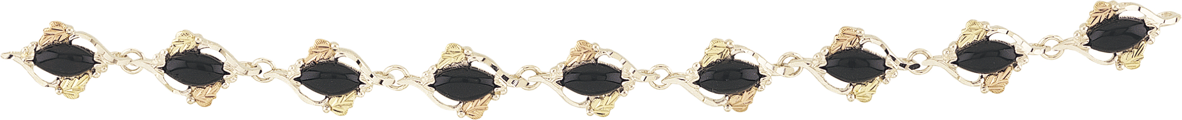 Marquise Onyx with Leaves Bracelet, Sterling Silver. 