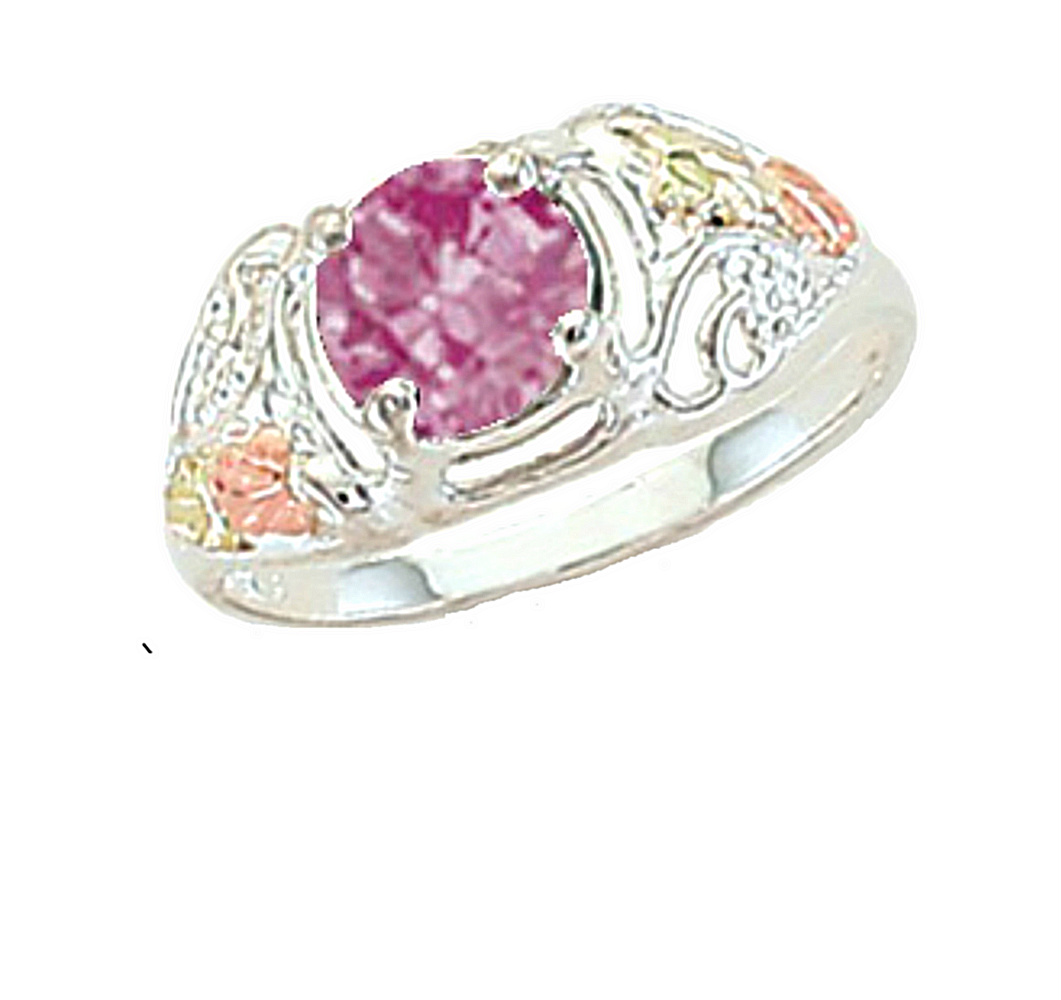 Created Birthstone Ring, Rhodium Plated Sterling Silver, 12k Green and Rose Gold Black Hills Silver Motif. 