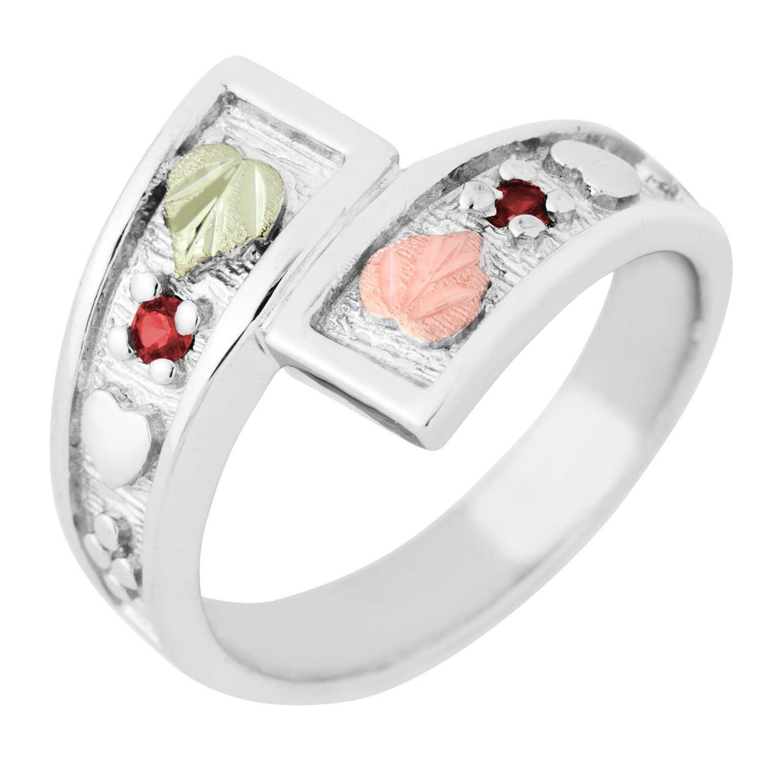 Created Birthstone Ring, Rhodium Plated Sterling Silver, 12k Green and Rose Gold Black Hills Silver Motif. 