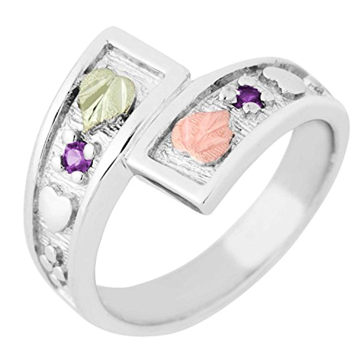 Created Birthstone Ring, Rhodium Plated Sterling Silver, 12k Green and Rose Gold Black Hills Silver Motif. 