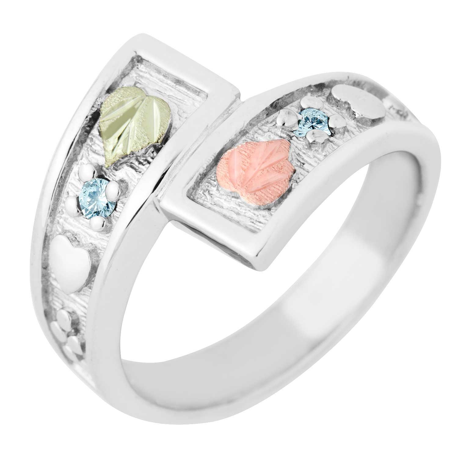 Created Birthstone Ring, Rhodium Plated Sterling Silver, 12k Green and Rose Gold Black Hills Silver Motif.  