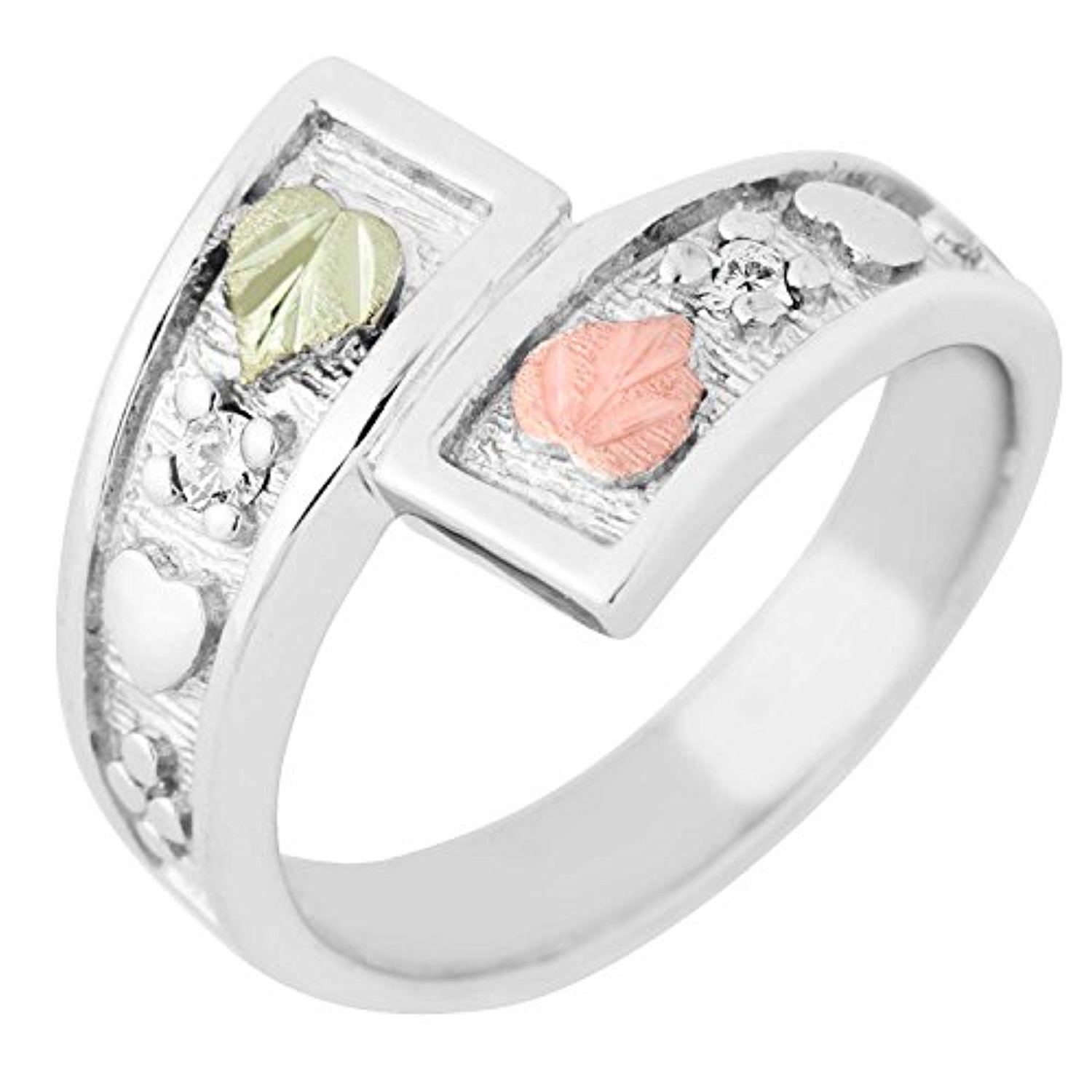 Created Birthstone Ring, Rhodium Plated Sterling Silver, 12k Green and Rose Gold Black Hills Silver Motif. 