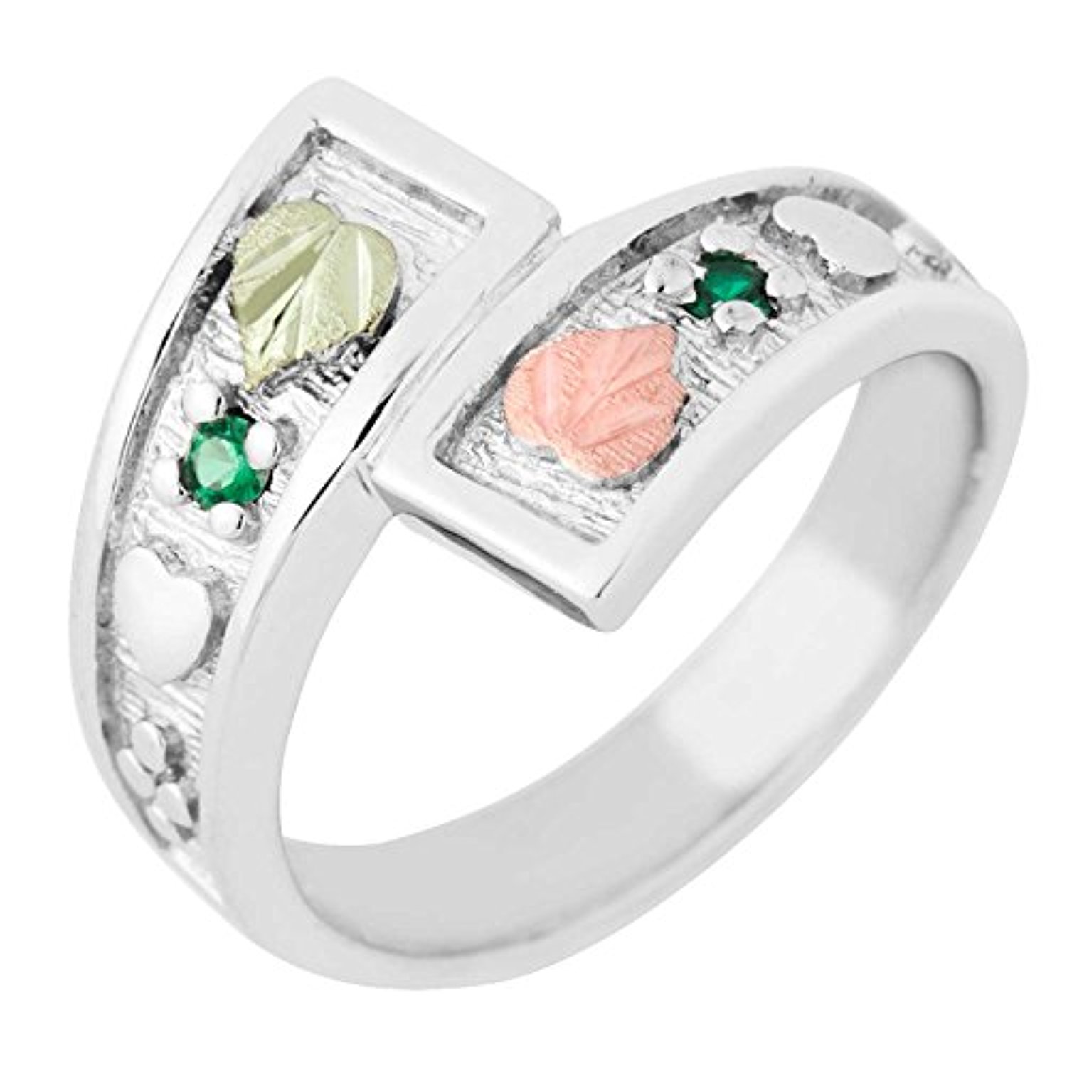 Created Birthstone Ring, Rhodium Plated Sterling Silver, 12k Green and Rose Gold Black Hills Silver Motif.  