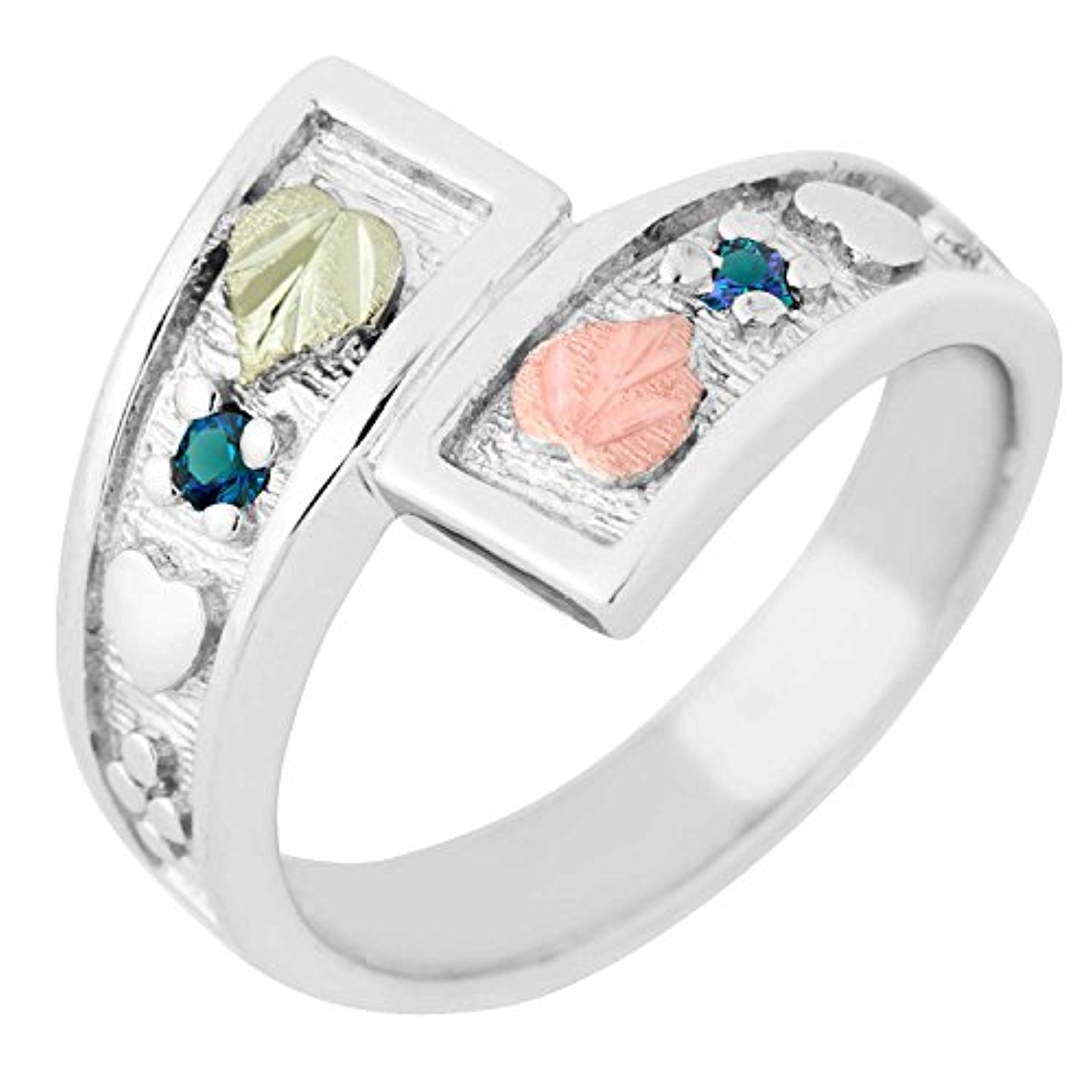 Created Birthstone Ring, Rhodium Plated Sterling Silver, 12k Green and Rose Gold Black Hills Silver Motif.