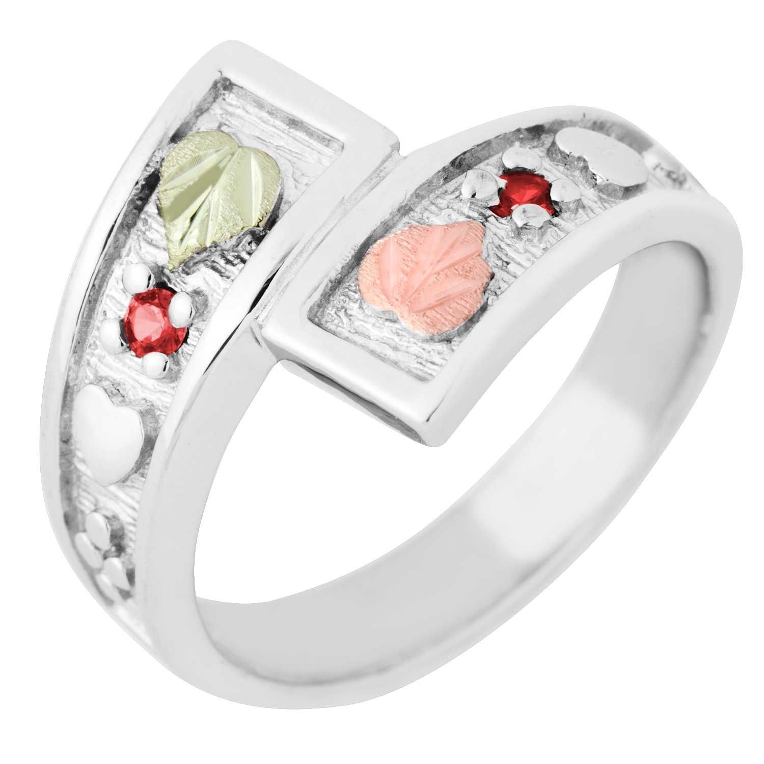 Created Birthstone Ring, Rhodium Plated Sterling Silver, 12k Green and Rose Gold Black Hills Silver Motif.  