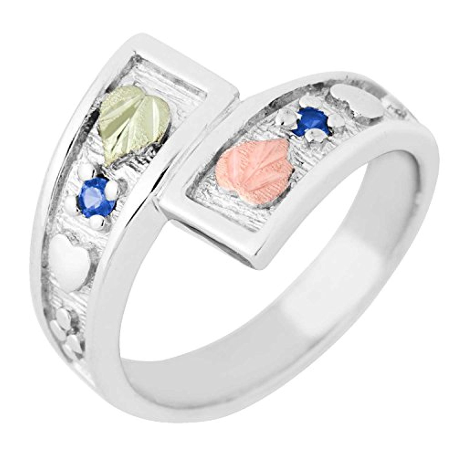 Created Birthstone Ring, Rhodium Plated Sterling Silver, 12k Green and Rose Gold Black Hills Silver Motif.