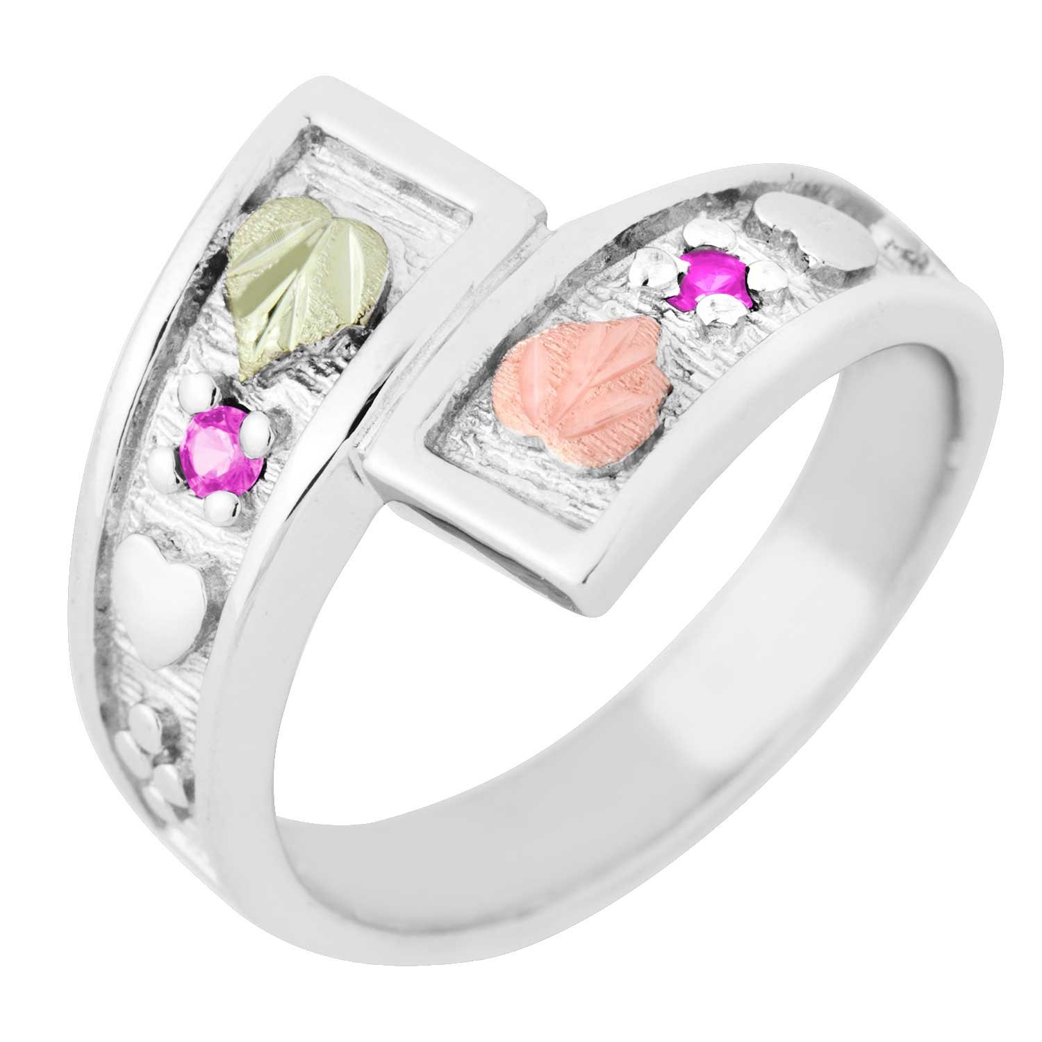 Created Birthstone Ring, Rhodium Plated Sterling Silver, 12k Green and Rose Gold Black Hills Silver Motif. 