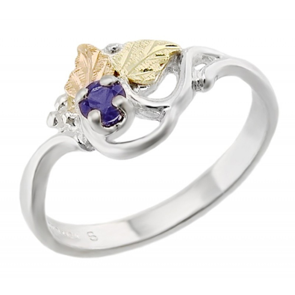 Created Birthstone Ring, Rhodium Plated Sterling Silver, 12k Green and Rose Gold Black Hills Silver Motif.