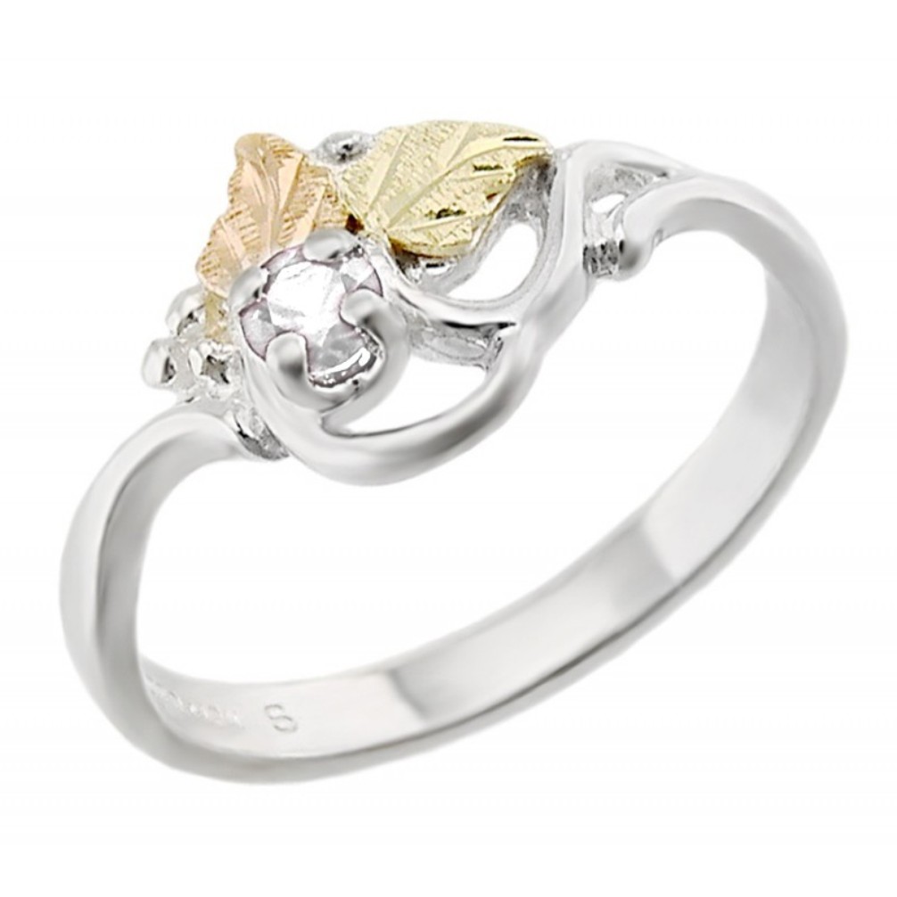 Created Birthstone Ring, Rhodium Plated Sterling Silver, 12k Green and Rose Gold Black Hills Silver Motif. 