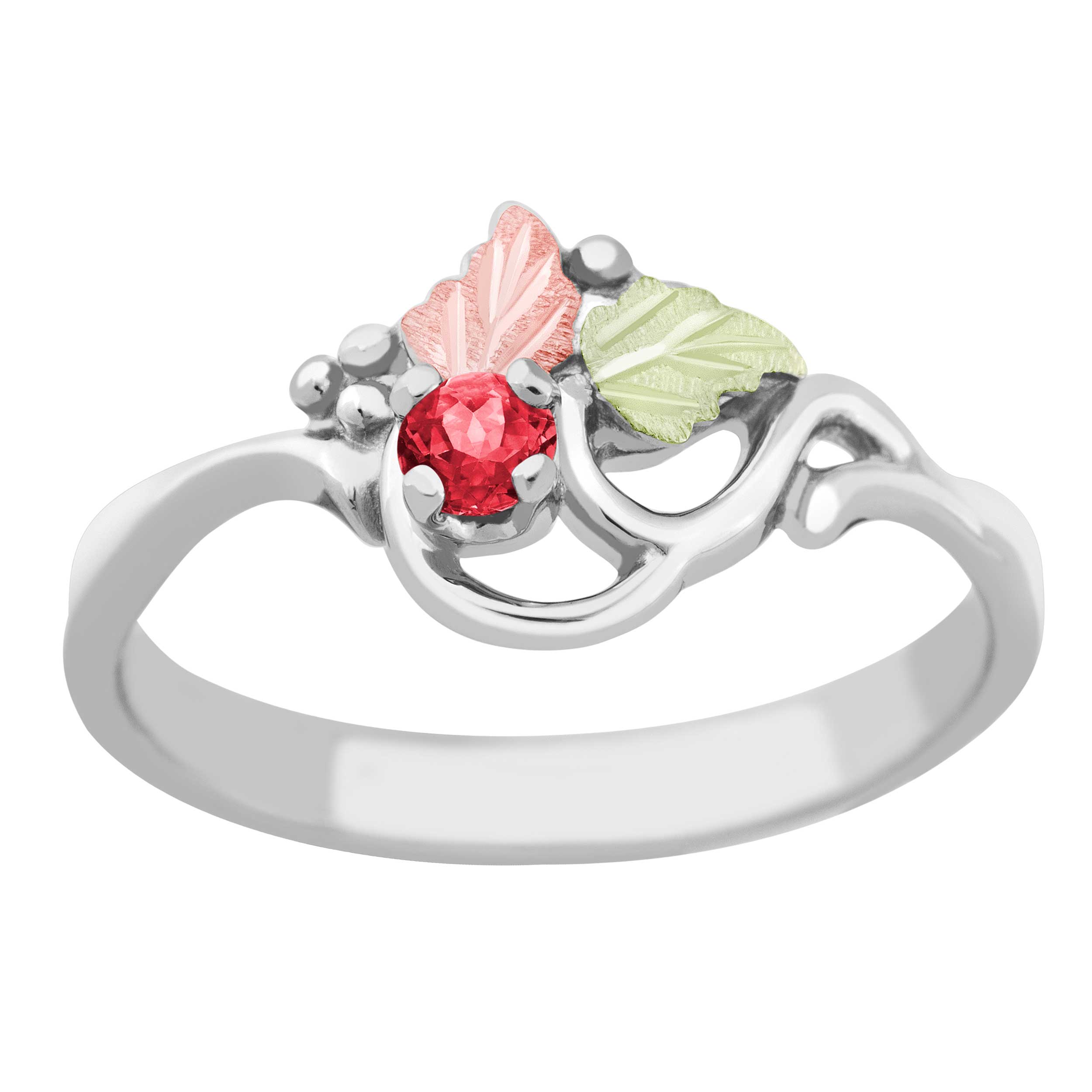 Created Birthstone Ring, Rhodium Plated Sterling Silver, 12k Green and Rose Gold Black Hills Silver Motif. 