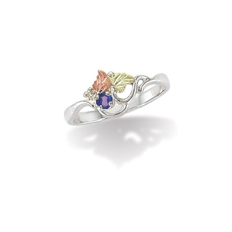 Created Birthstone Ring, Rhodium Plated Sterling Silver, 12k Green and Rose Gold Black Hills Silver Motif. 