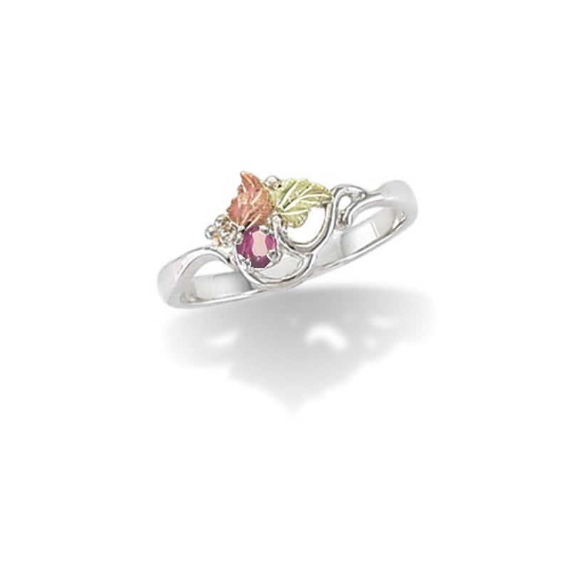Created Birthstone Ring, Rhodium Plated Sterling Silver, 12k Green and Rose Gold Black Hills Silver Motif. 