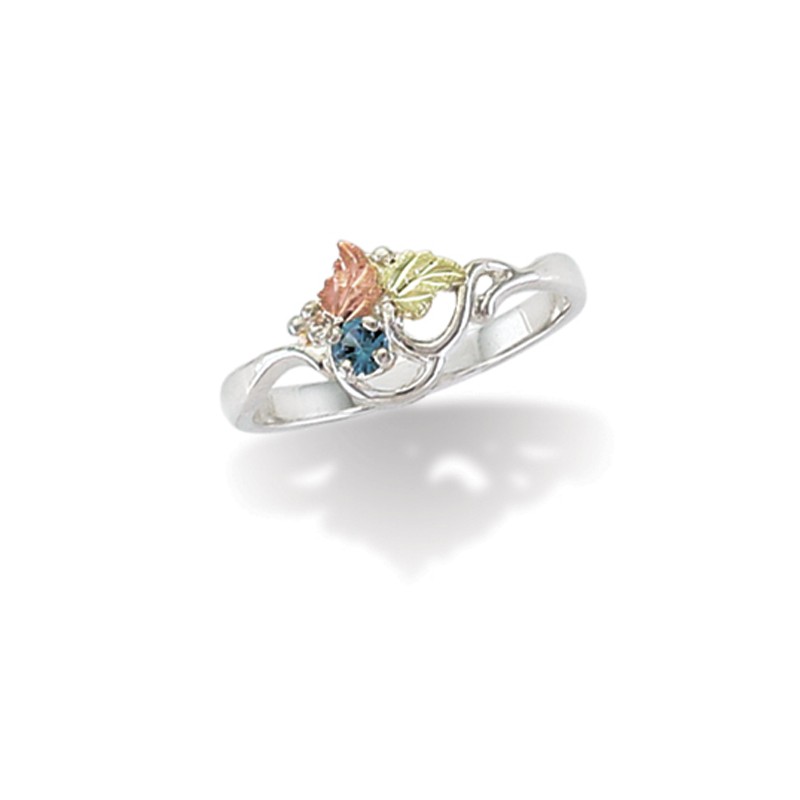 Created Birthstone Ring, Rhodium Plated Sterling Silver, 12k Green and Rose Gold Black Hills Silver Motif. 